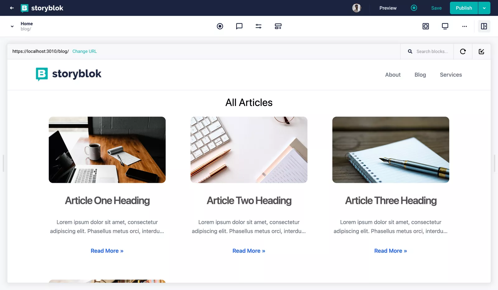 All Articles displayed in the visual editor