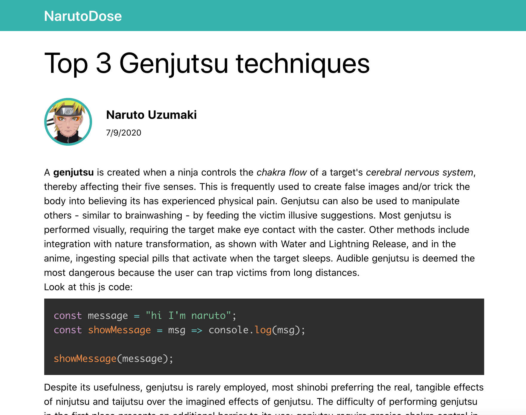 Styled code block in article.