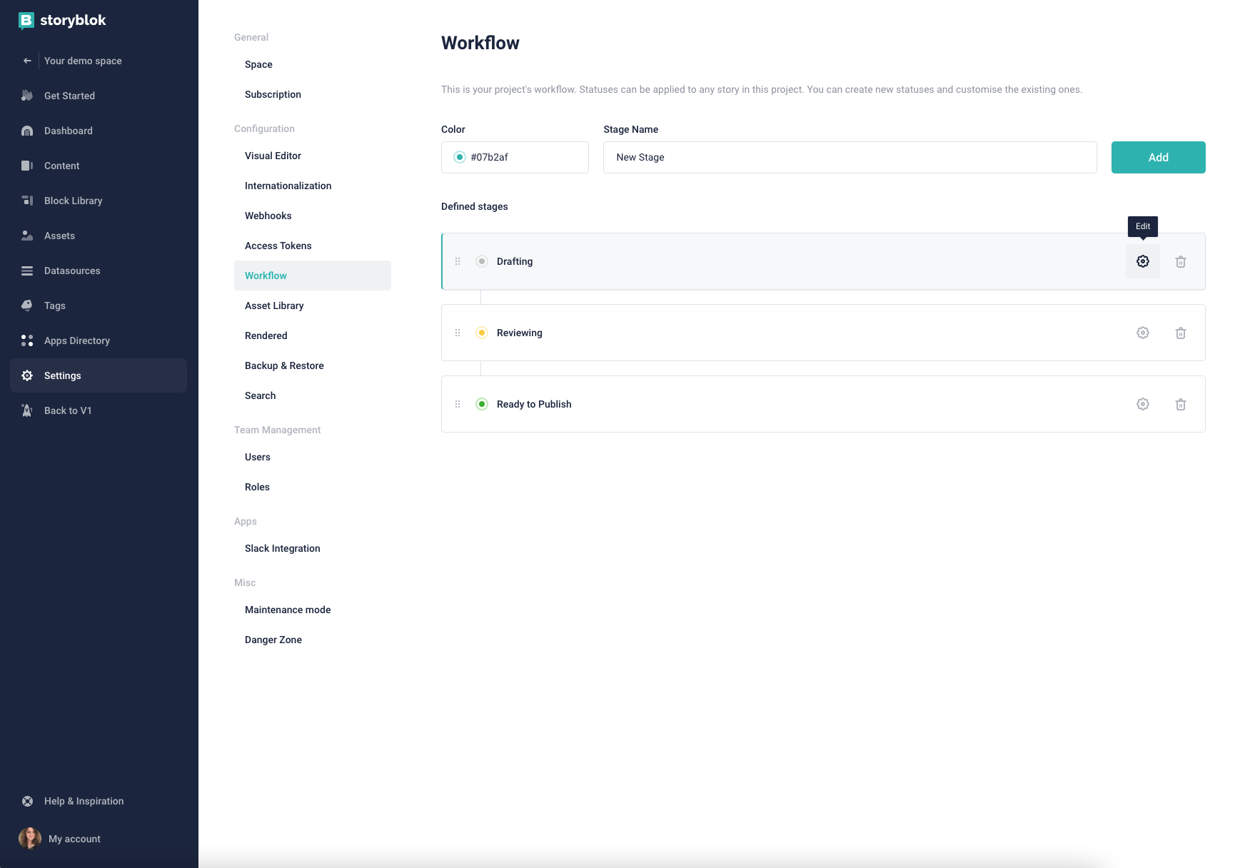 The main Workflow page.