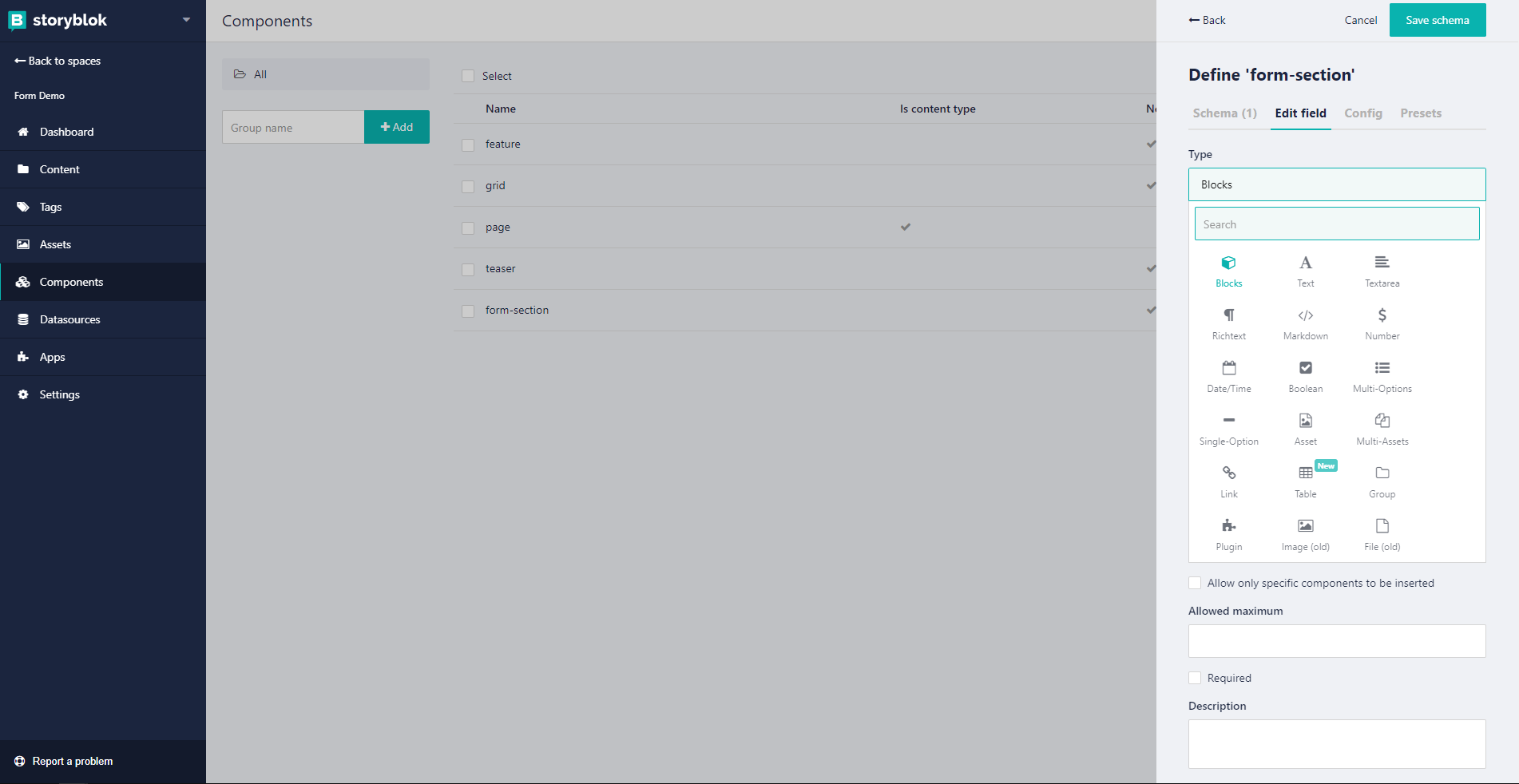 Change field type to blocks