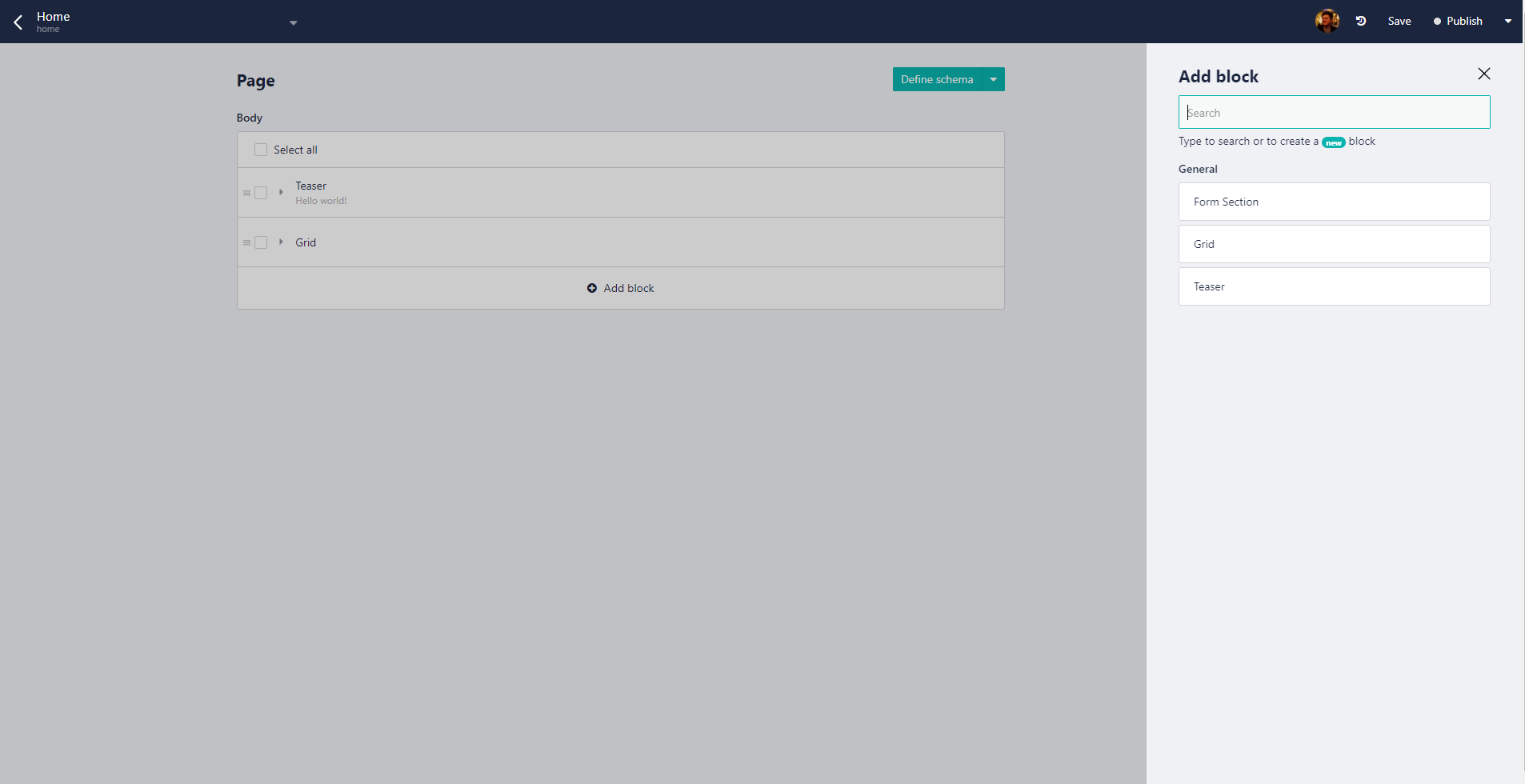 Add form section to page