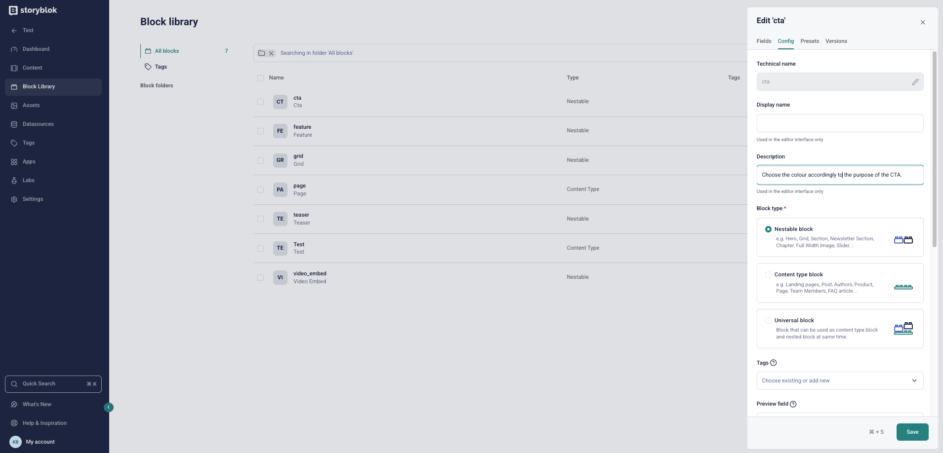 Description attribute of a field in Storyblok