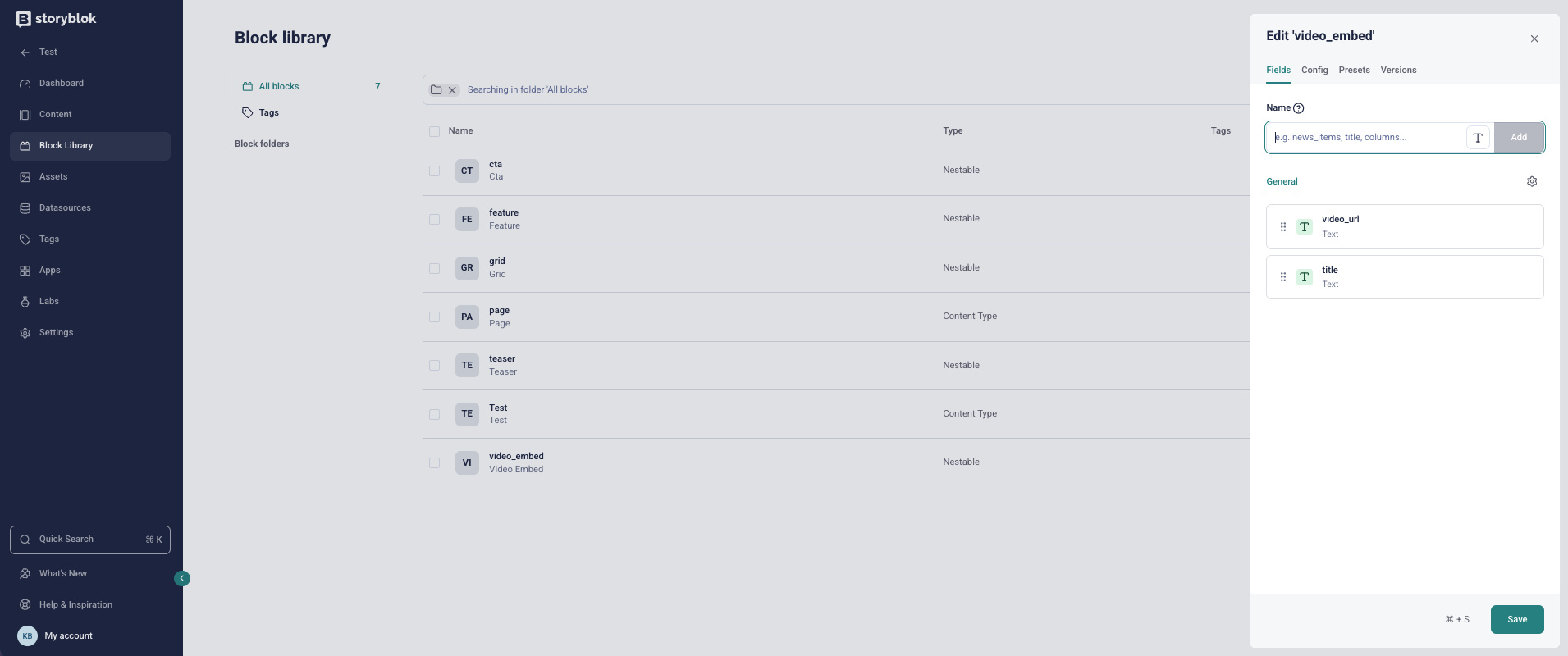 A screenshot of how to input required fields for a video embed in the Storyblok app.