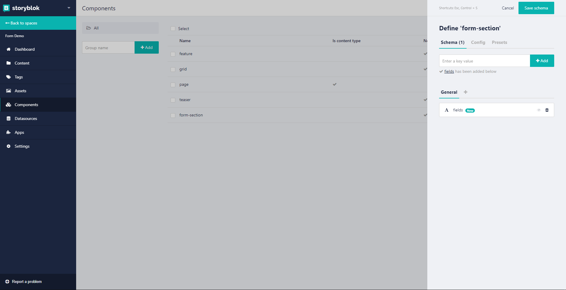 Add a fields field to form section