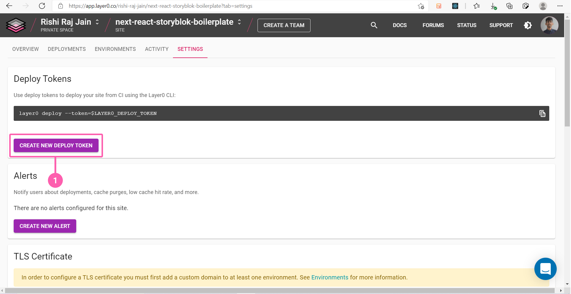 (Step 1: Open the Settings Tab and Create New Deploy Token)