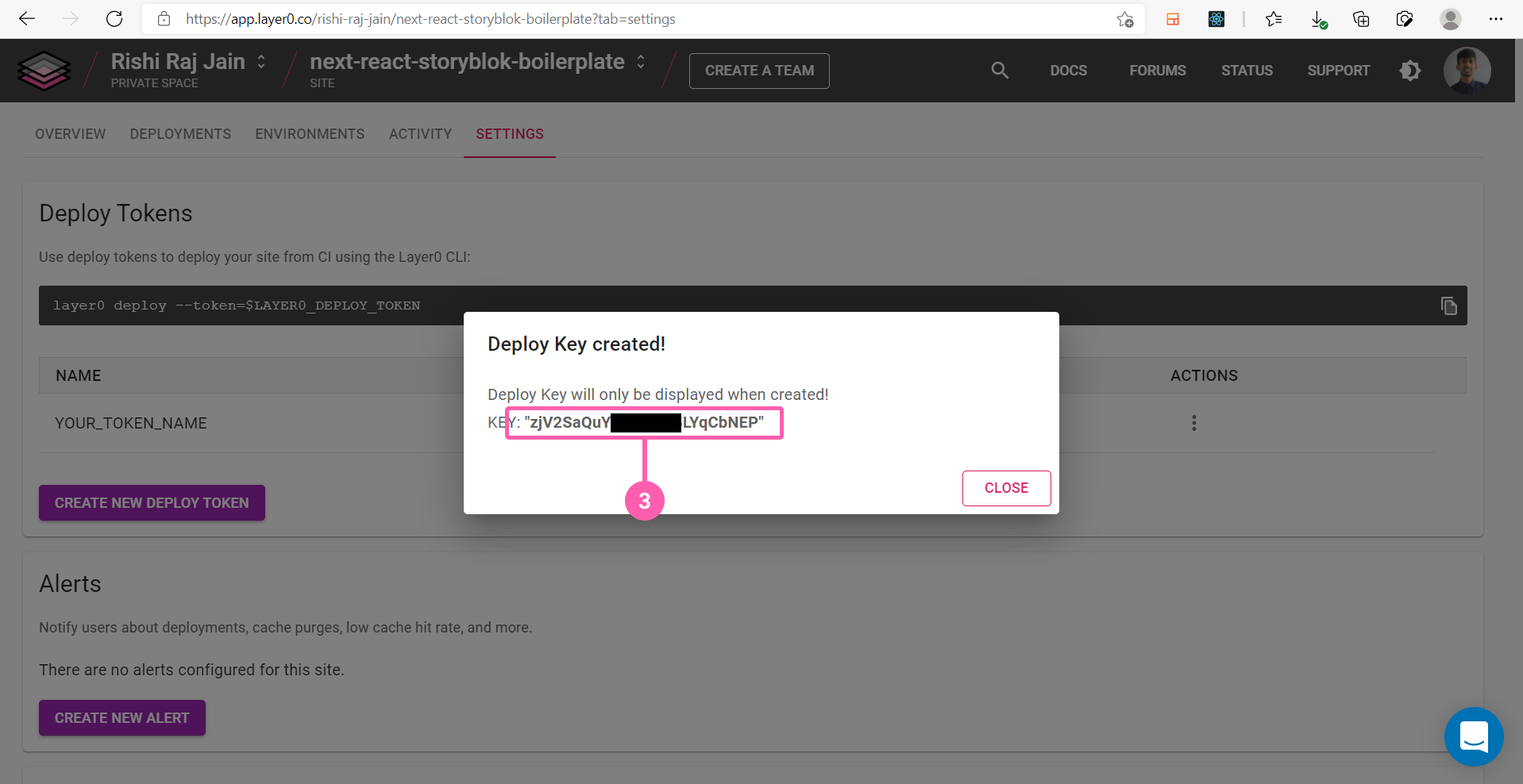 (Step 3: Copy the Deploy Key to be used as layer0_deploy_token)