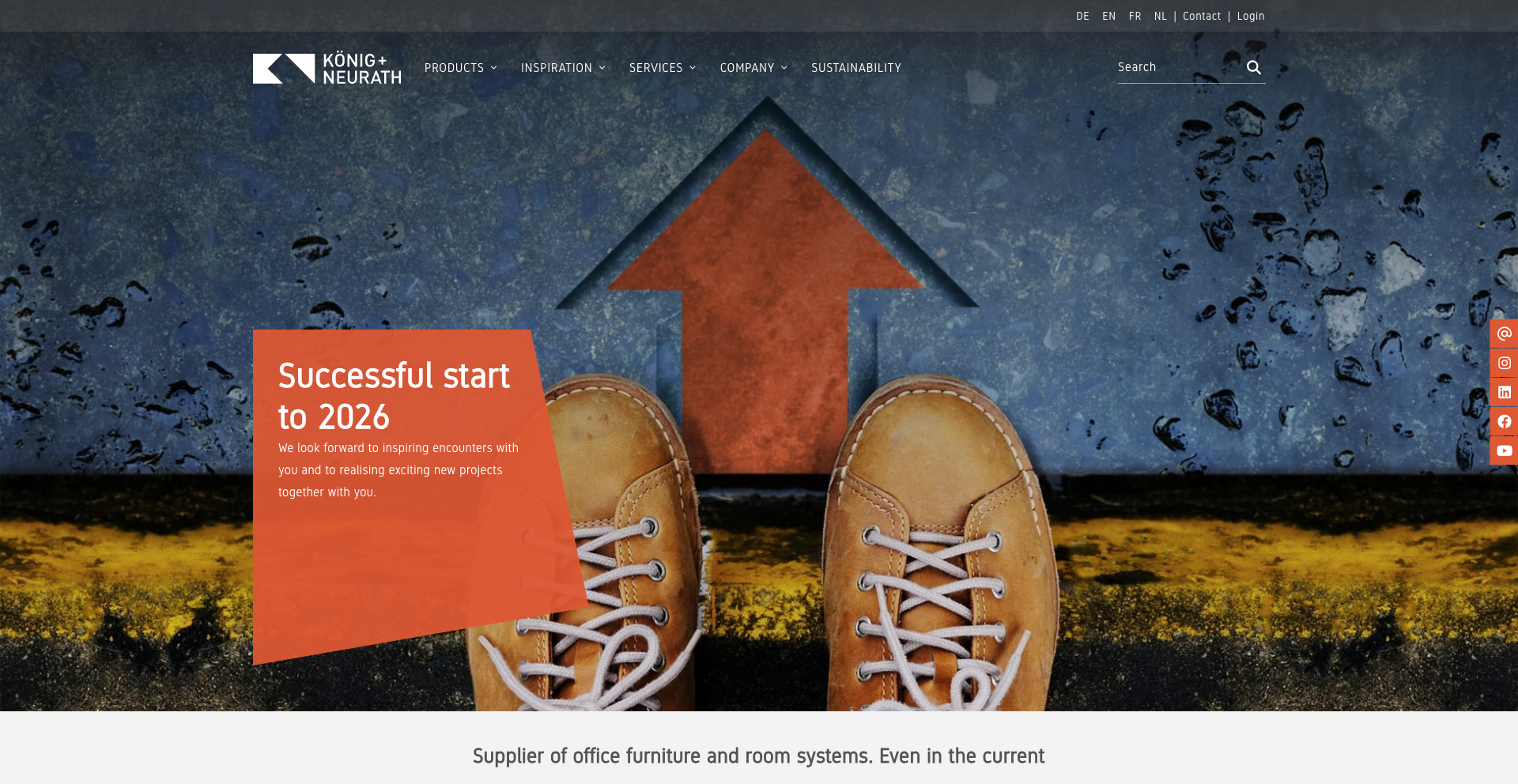 Brown shoes stand on a textured surface with a large upward arrow. Text reads "Successful start to 2026."