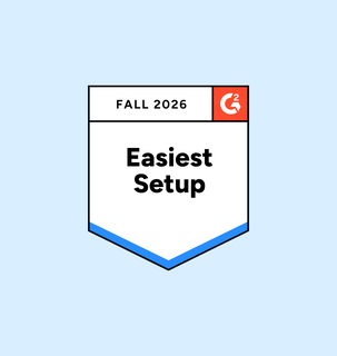 Badge with text "Fall 2026 Easiest Setup" and a G2 logo on a light blue background.