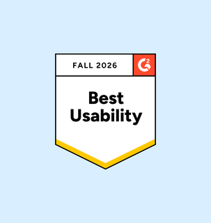 Badge with "Fall 2026" and "Best Usability" in bold text, featuring a red G2 logo, on a light blue background.