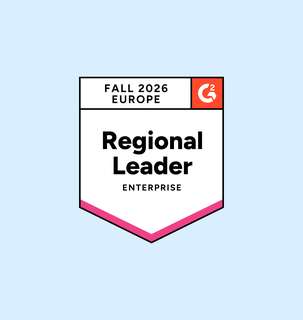 Badge with "Fall 2026 Europe" and "Regional Leader Enterprise" text, featuring a red G2 logo on a light blue background.