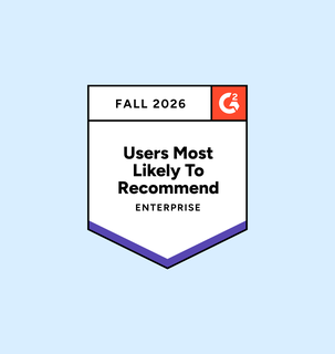 Award badge with "Fall 2026," "Users Most Likely To Recommend," and "Enterprise" text, featuring the G2 logo on a light blue background.