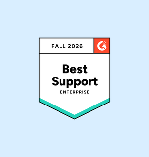 Award badge titled "Best Support Enterprise" for Fall 2026 by G2, on a light blue background.