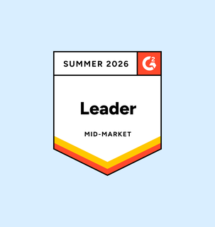 Badge for Summer 2026, displaying "Leader Mid-Market" with a G2 logo on a light blue background.