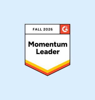 Badge with "Fall 2026 Momentum Leader" text and a red G2 logo on a light blue background.