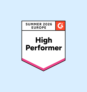 Badge with "High Performer" text, "Summer 2026 Europe" label, and G2 logo on a light blue background.