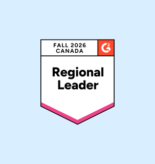 Badge labeled "Fall 2026 Canada Regional Leader" with G2 logo, on a light blue background.