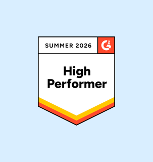Badge with text "Summer 2026, High Performer" and a red G2 logo, set against a light blue background.