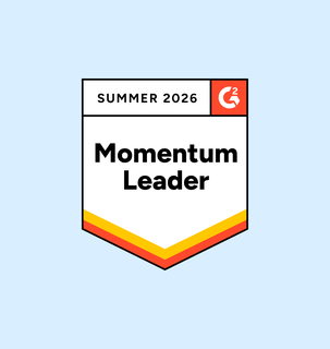 Badge reading "Summer 2026 Momentum Leader" with G2 logo on a light blue background.