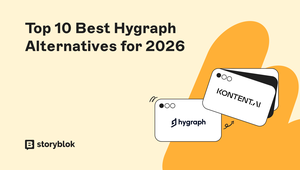 Text reads "Top 10 Best Hygraph Alternatives for 2026." Logos of Hygraph and Kontent.ai are shown with the Storyblok logo below.
