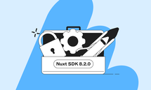 Illustration of a toolbox labeled "Nuxt SDK 8.2.0" containing a lock, gear, and pen against a blue background.