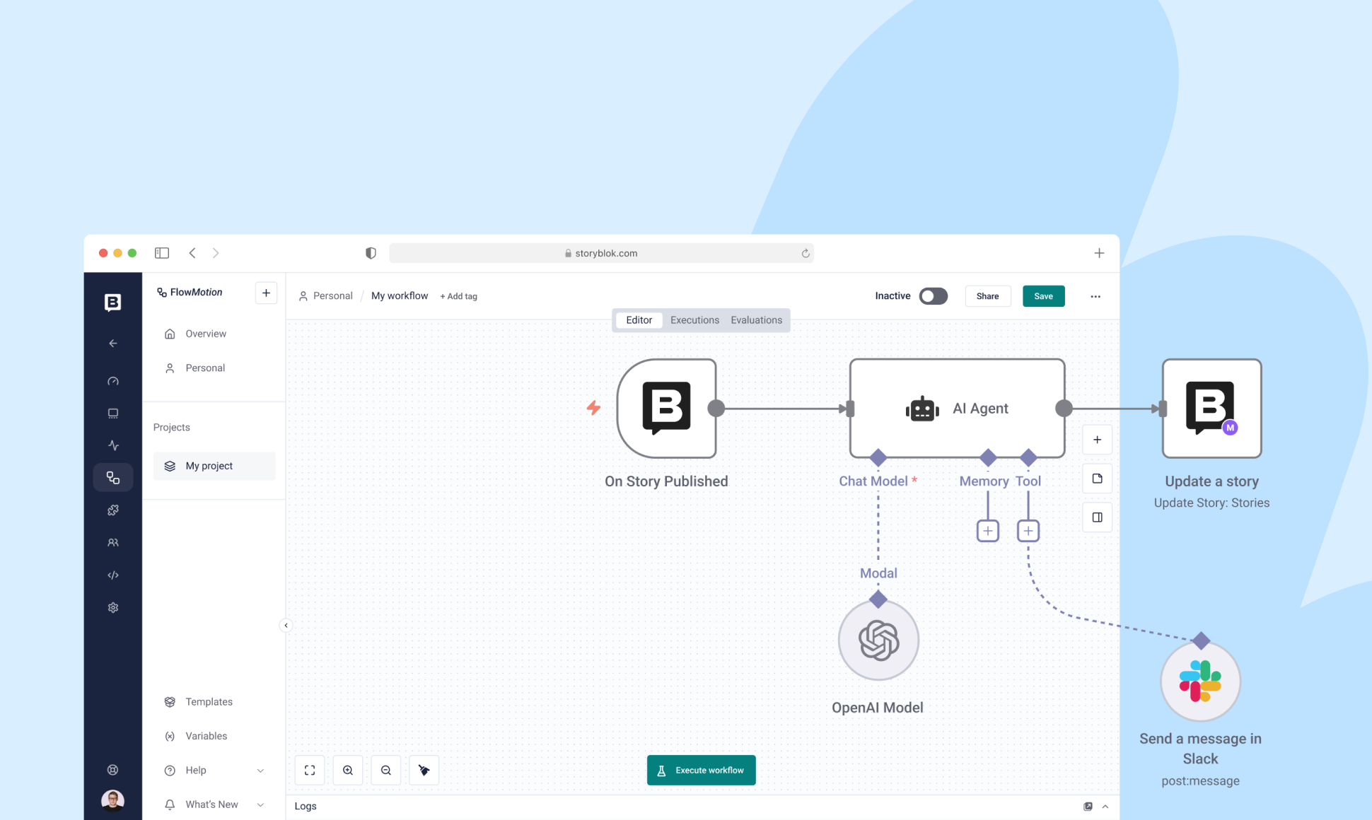 An image of an automated workflow with steps where publishing content triggers multiple other actions