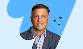 Graphic featuring Joe Vranicar as the new Chief Revenue Officer, with his portrait on a blue background.