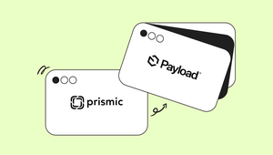 Two overlapping cards on a light green background, one with "prismic" logo and the other with "Payload" logo.