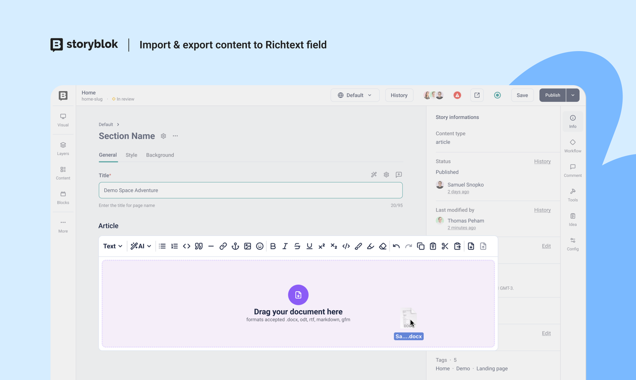 import export feature