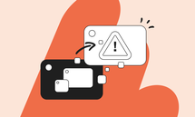 Abstract illustration showing a black and white message bubble with an exclamation mark in a triangle, on an orange and beige background.