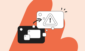 Abstract illustration showing a black and white message bubble with an exclamation mark in a triangle, on an orange and beige background.