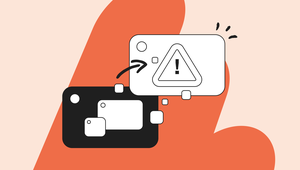 Abstract illustration showing a black and white message bubble with an exclamation mark in a triangle, on an orange and beige background.