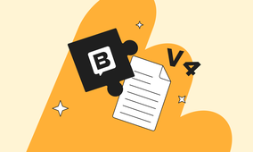 Black puzzle piece with a "B", paper sheet, and scattered letters on an orange background. Stars accent the abstract design.