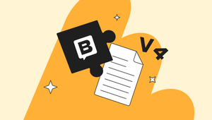 Black puzzle piece with a "B", paper sheet, and scattered letters on an orange background. Stars accent the abstract design.