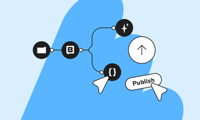 An image of an automated workflow triggered by the publish button and leading to a series of actions