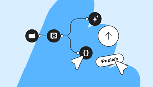 An image of an automated workflow triggered by the publish button and leading to a series of actions