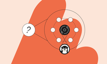 Illustration showing a circular network diagram representing content observability, with connected nodes and icons, including the Storyblok Strata and OtterlyAI icons on a red abstract background.