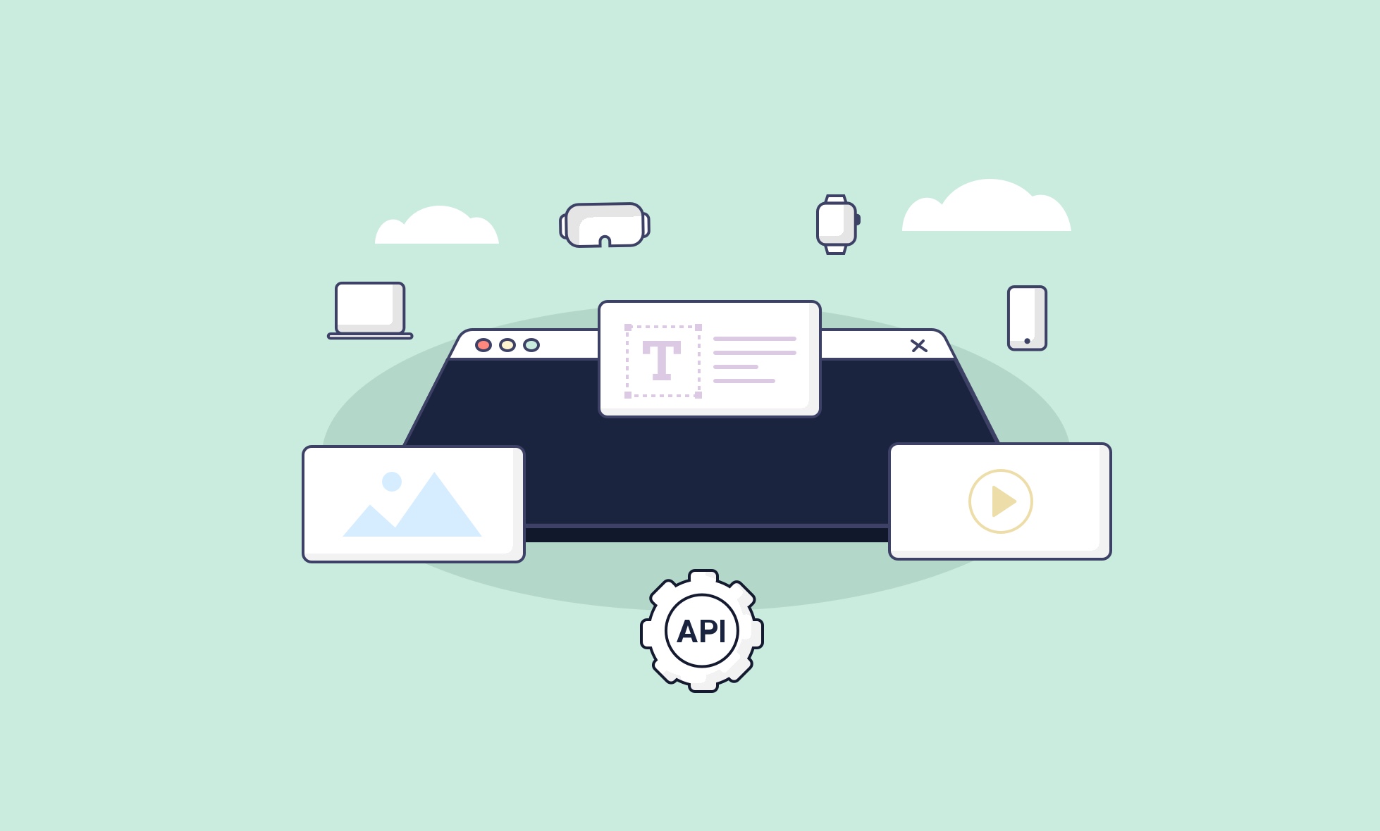 A variety of cartoon content apps against a mint green background representing CaaS and CMS as a Service.