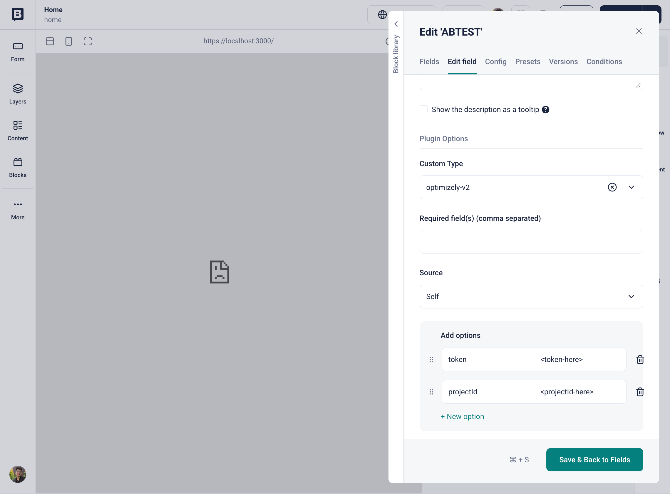 Schema of the Optimizely Plugin field