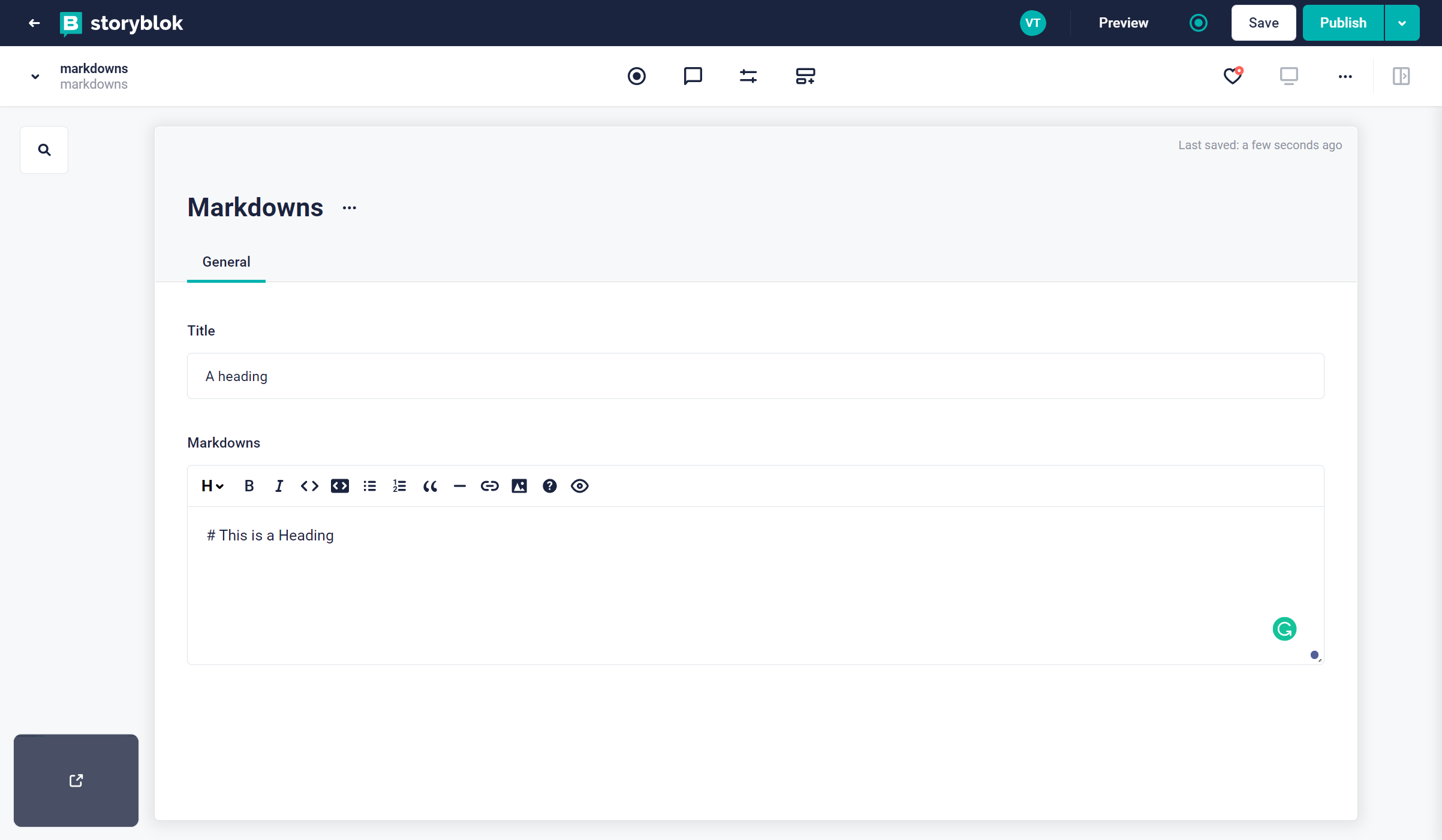 Save markdown component in Storyblok