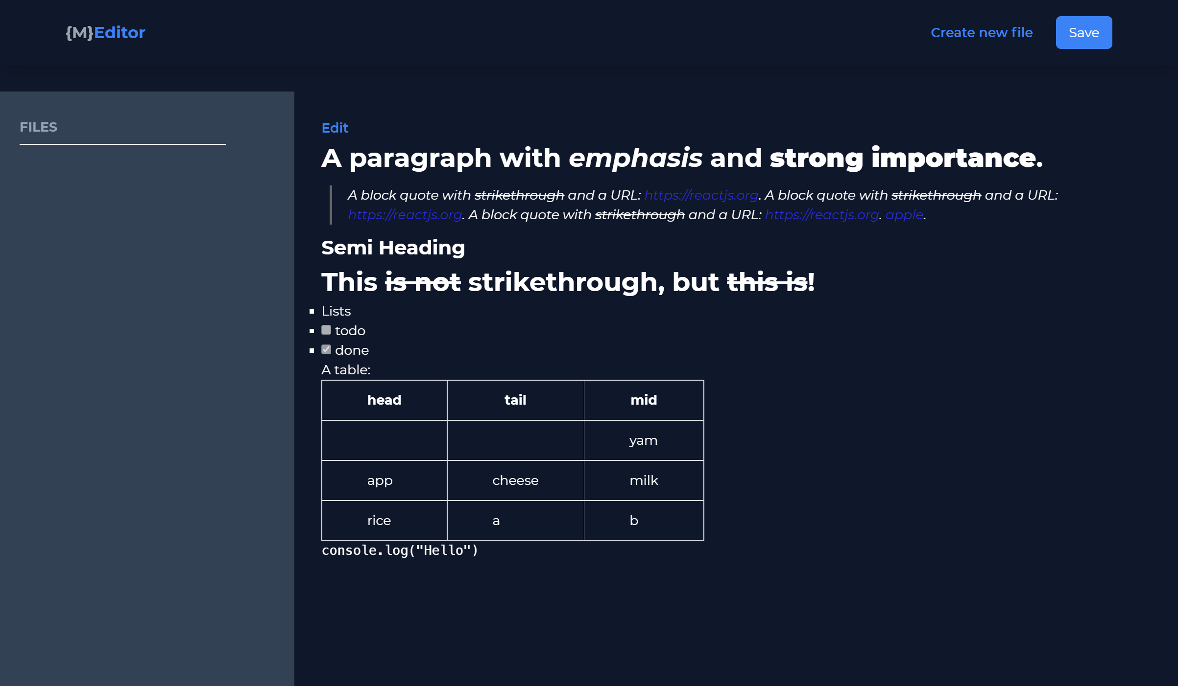 Previewing text with the markdown editor