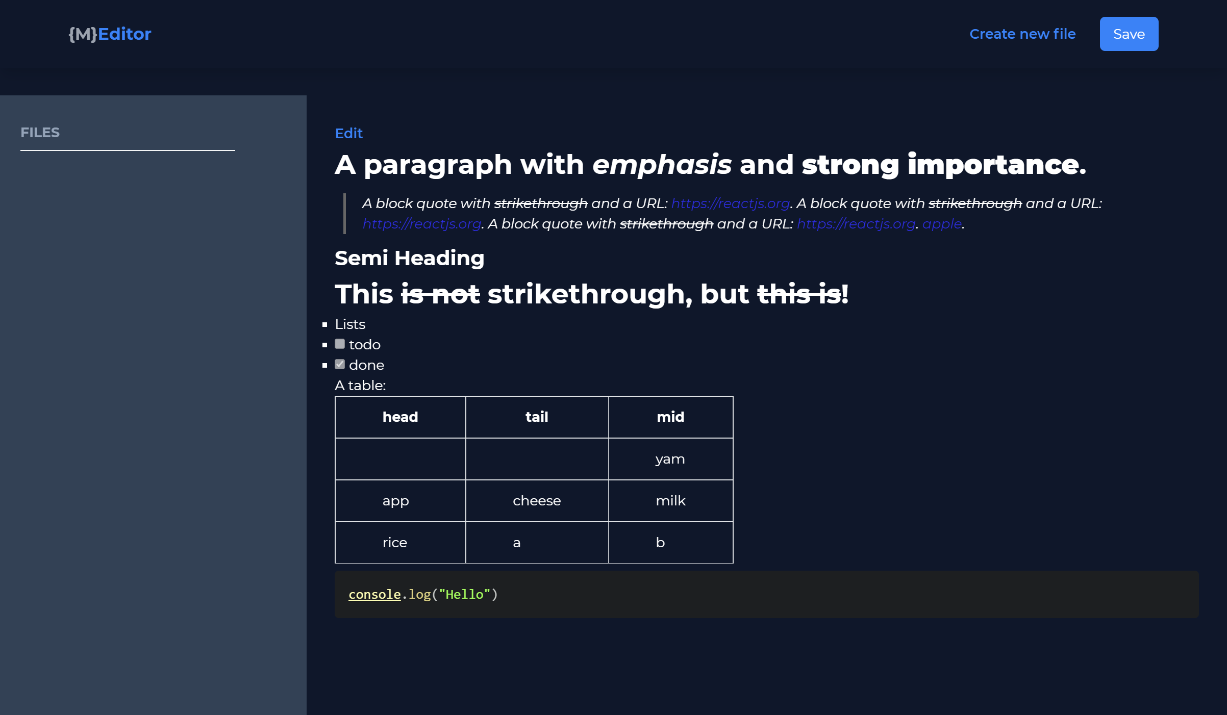 Preview of markdown editor