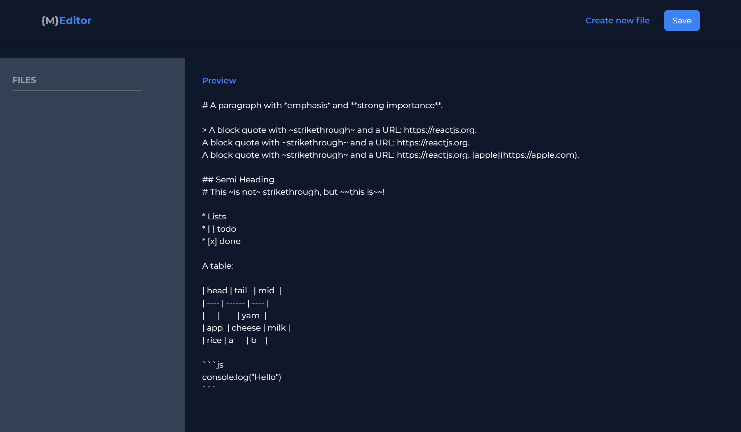 A typed markdown from the markdown editor
