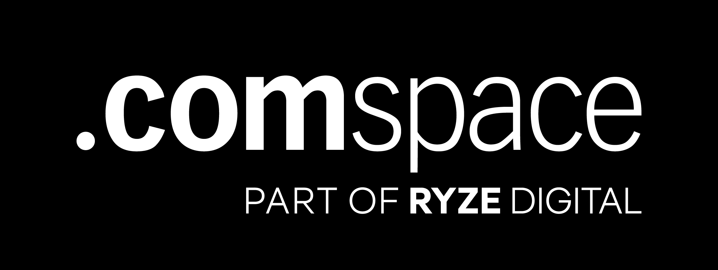 Logo with text ".comspace PART OF RYZE DIGITAL" in white on a black background.