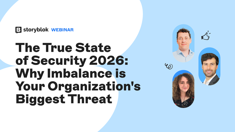 Webinar banner with title "The True State of Security 2026" and three speaker photos on a blue and white background.