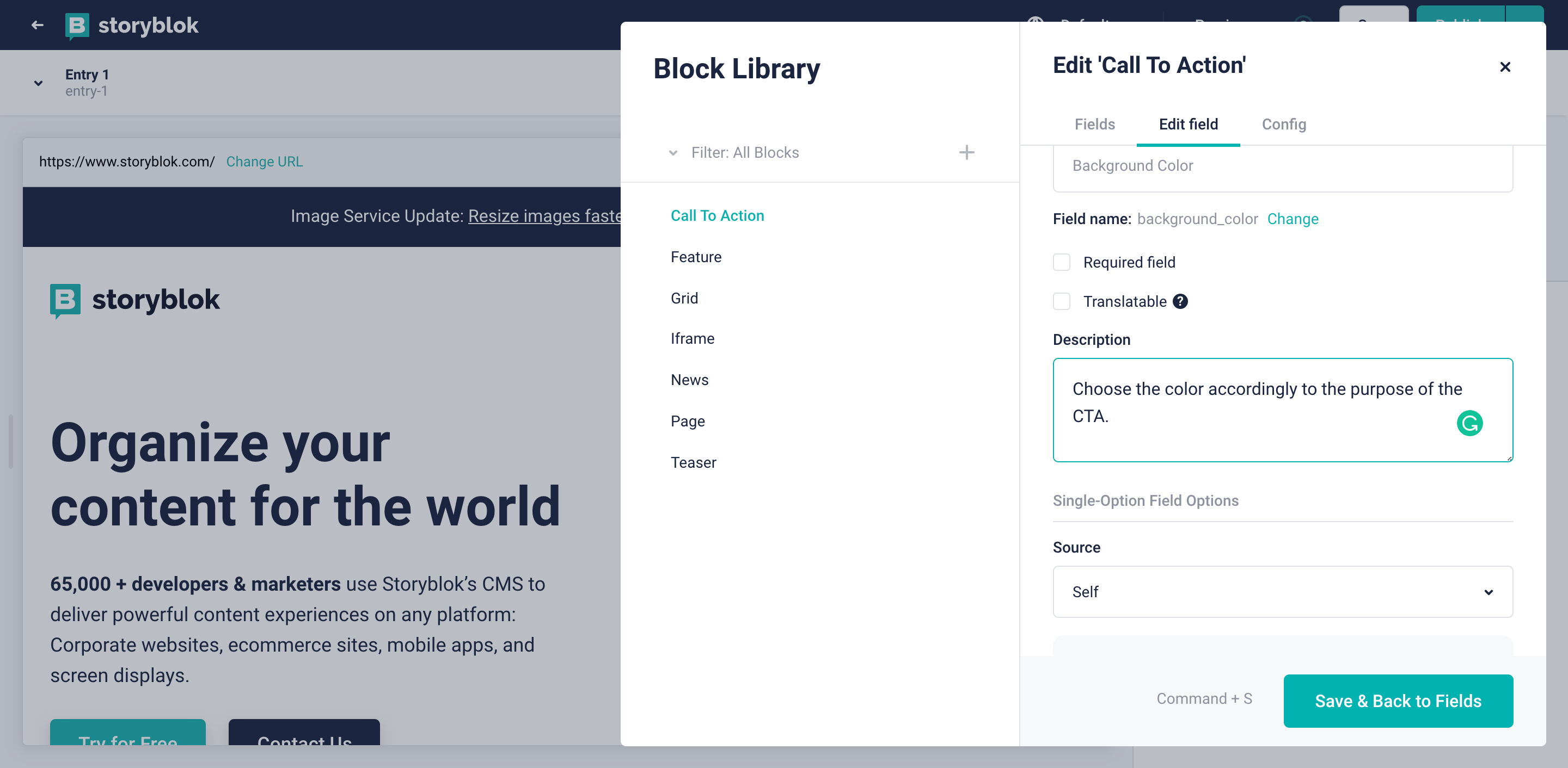 Description attribute of a field in Storyblok