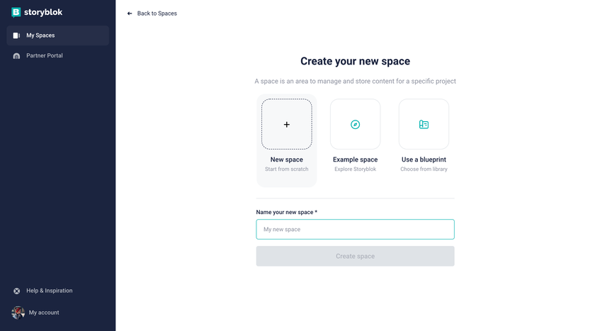 Create new space in Storyblok
