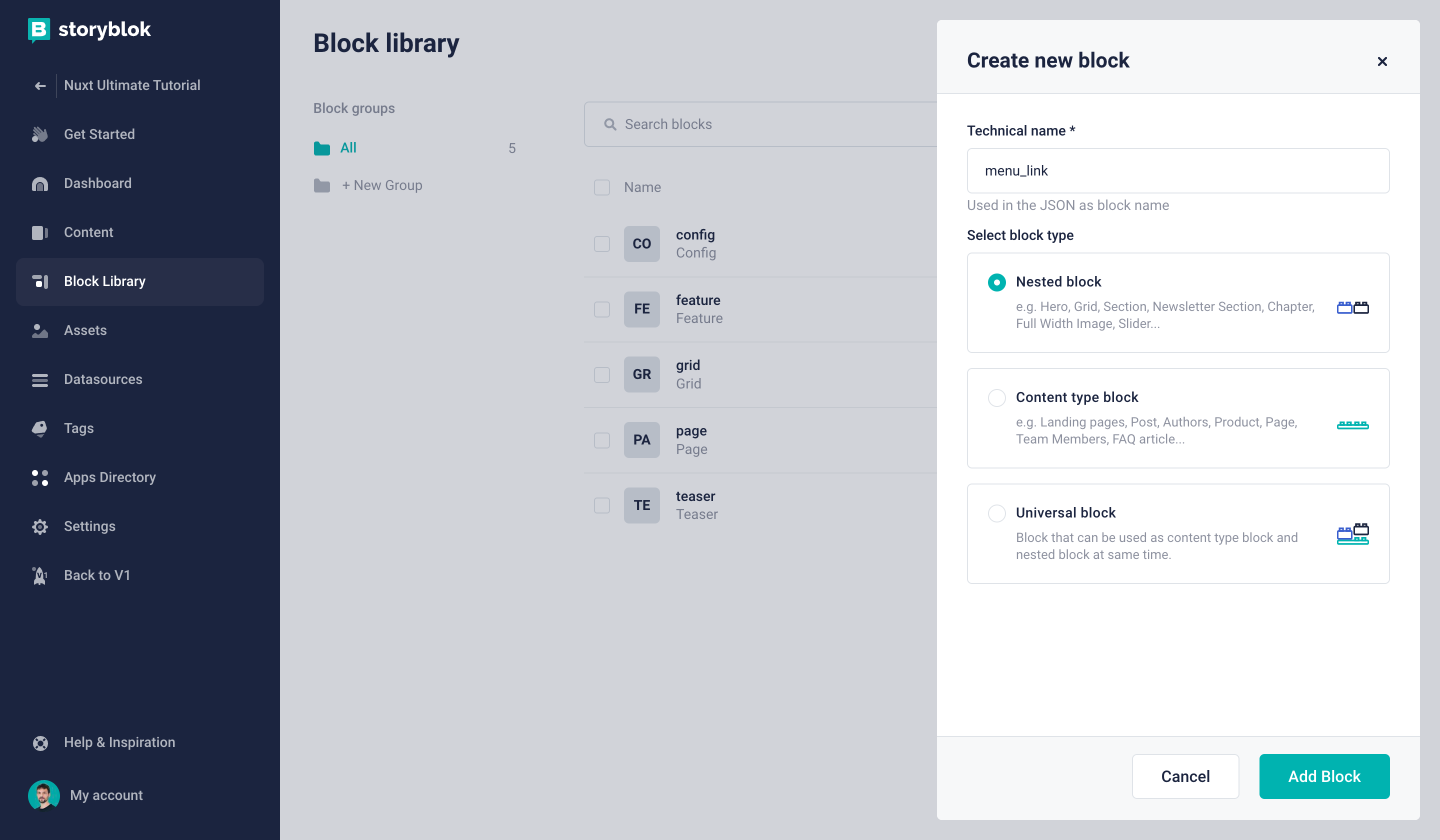 Creating a nested block