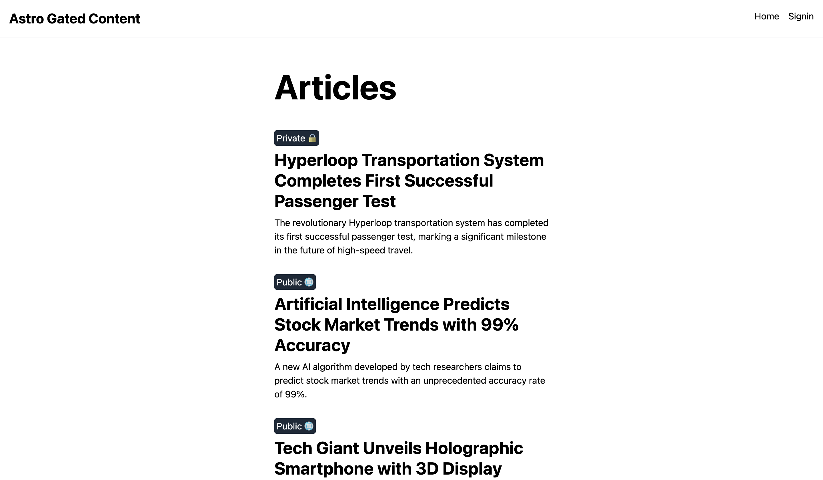 Astro gated content website home page