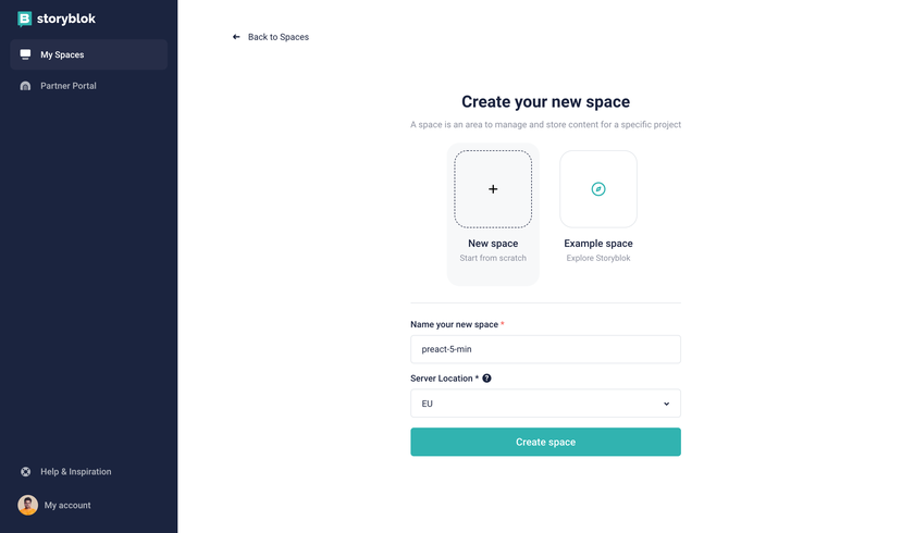 Creating a new space in Storyblok
