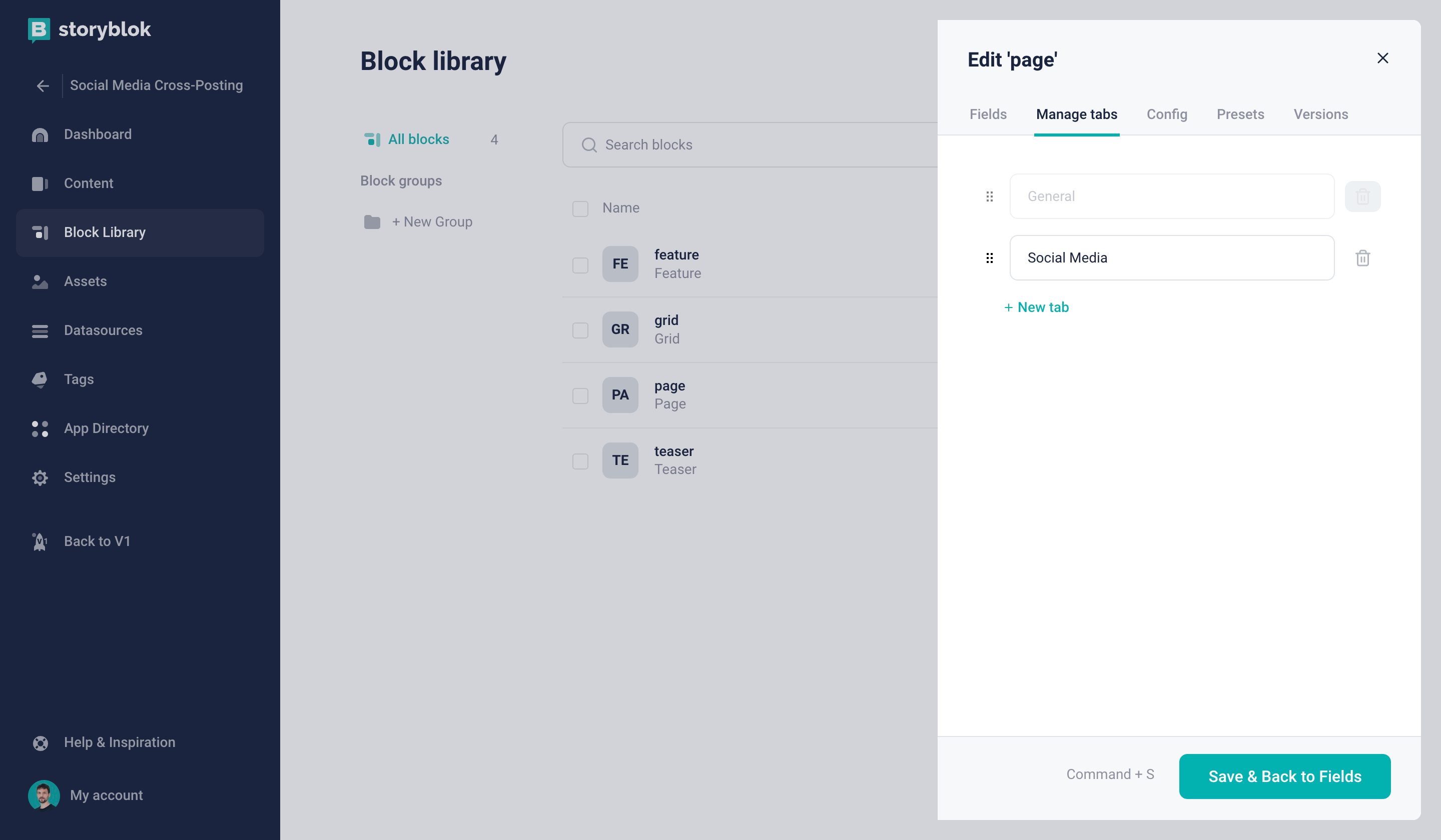 Creating a new tab "Social Media"